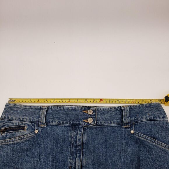 Vintage Faded Glory Denim Midi Skirt Women 18 Blue Stretch Zip Coin Pocket YKK - Picture 11 of 12